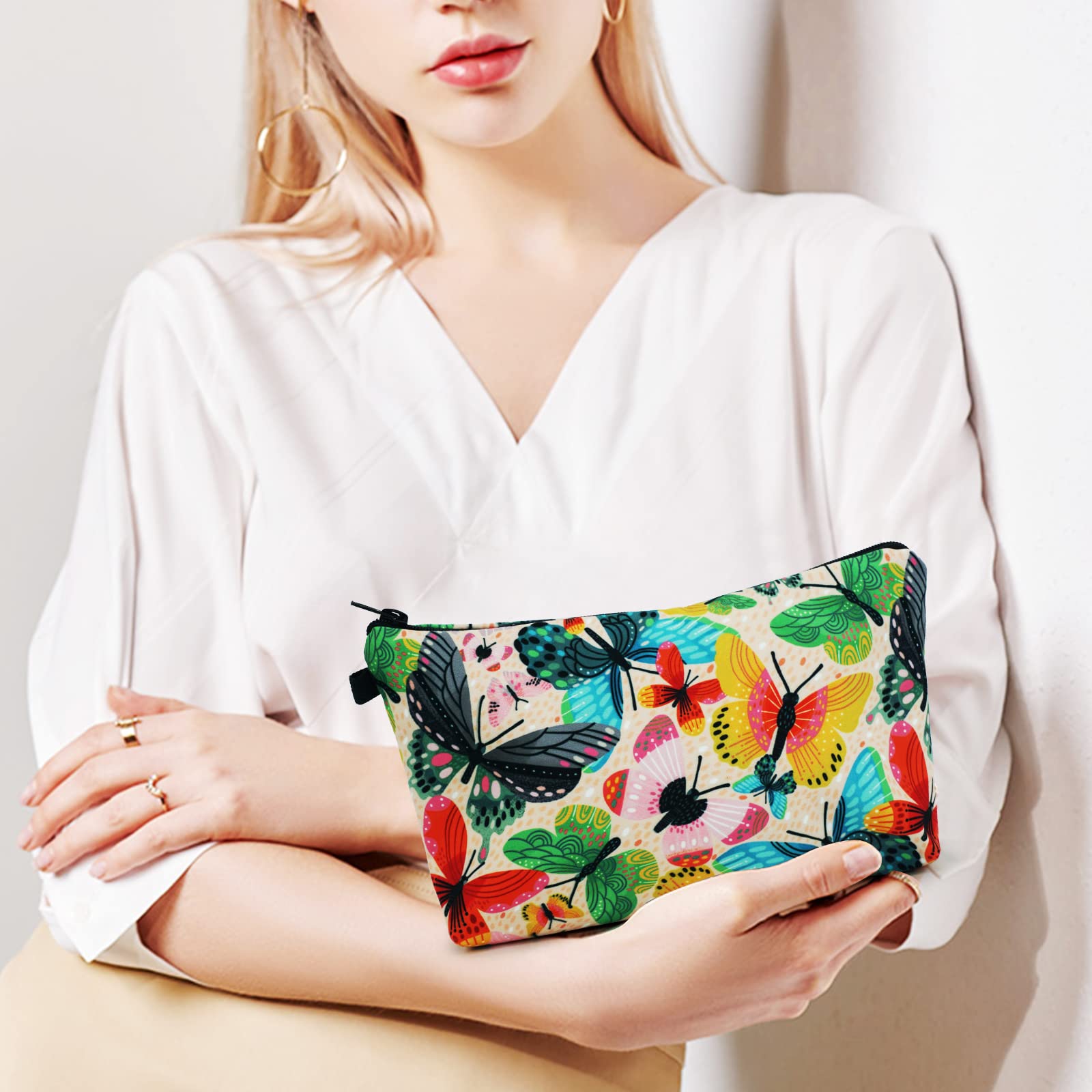 Cosmetic Bags for Women Small Colorful Butterfly Makeup Bag for Purse Travel Toiletry Bag Accessories Organizer Zipper Pouch Gif