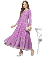Stylum Women'S Bandhani Printed & Embellished Rayon Anarkali Kurta (Purplegori36_Purple, S)