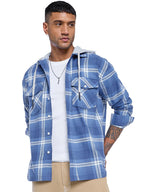 Bewakoof Mens Checked Oversized Fit Full Sleeve Hooded Cotton Twill Shirt_685445_Blue_M