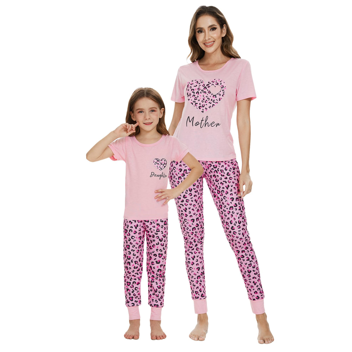 MyFav Mommy and Me Pajamas Heart Print Sleepwear Family Matching Short Sleeve Nightwear, Pink Heart, 12 Years 12
