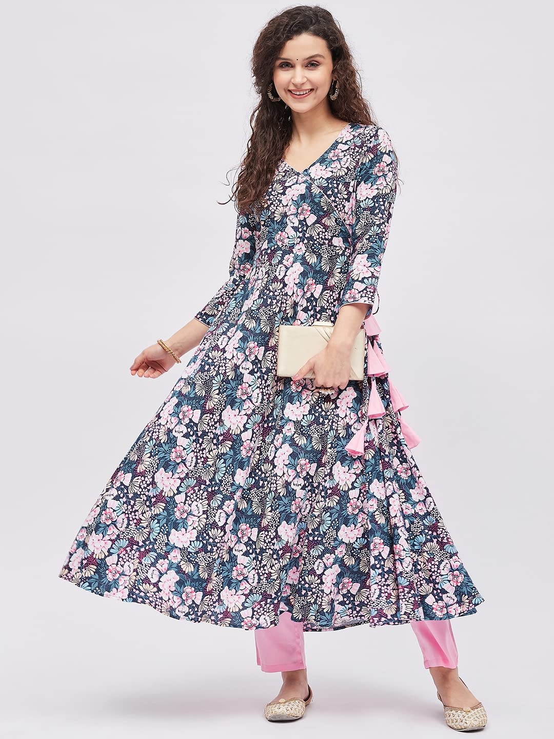 Tissu Women Rayon Relaxed Fit Multicolored Floral Printed Angrakha Kurta 2212_Multi_8Xl