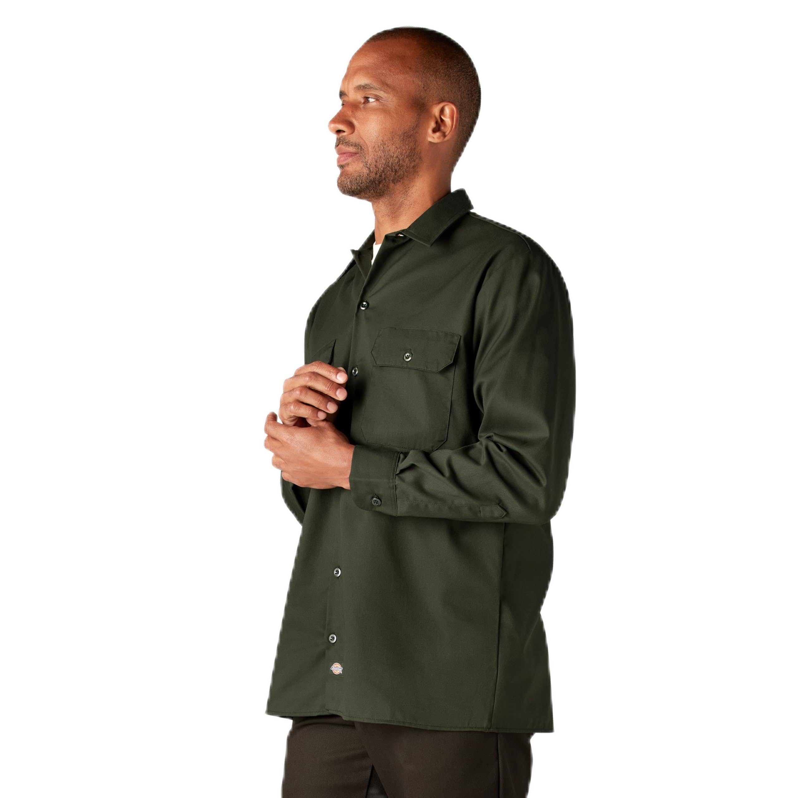 Dickies mens Long-sleeve work utility button down shirts, Olive green, Small US