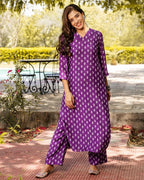 ANNI DESIGNER Women s Cotton Blend Kurta with Palazzo, purple, M
