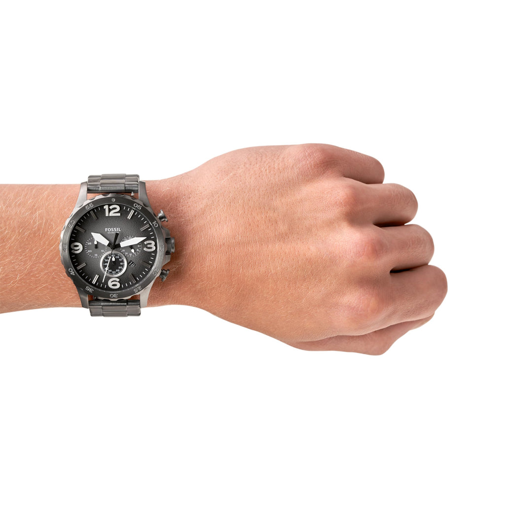Fossil Men's Nate Quartz Stainless Steel Chronograph Watch, Color: Smoke (Model: JR1437)