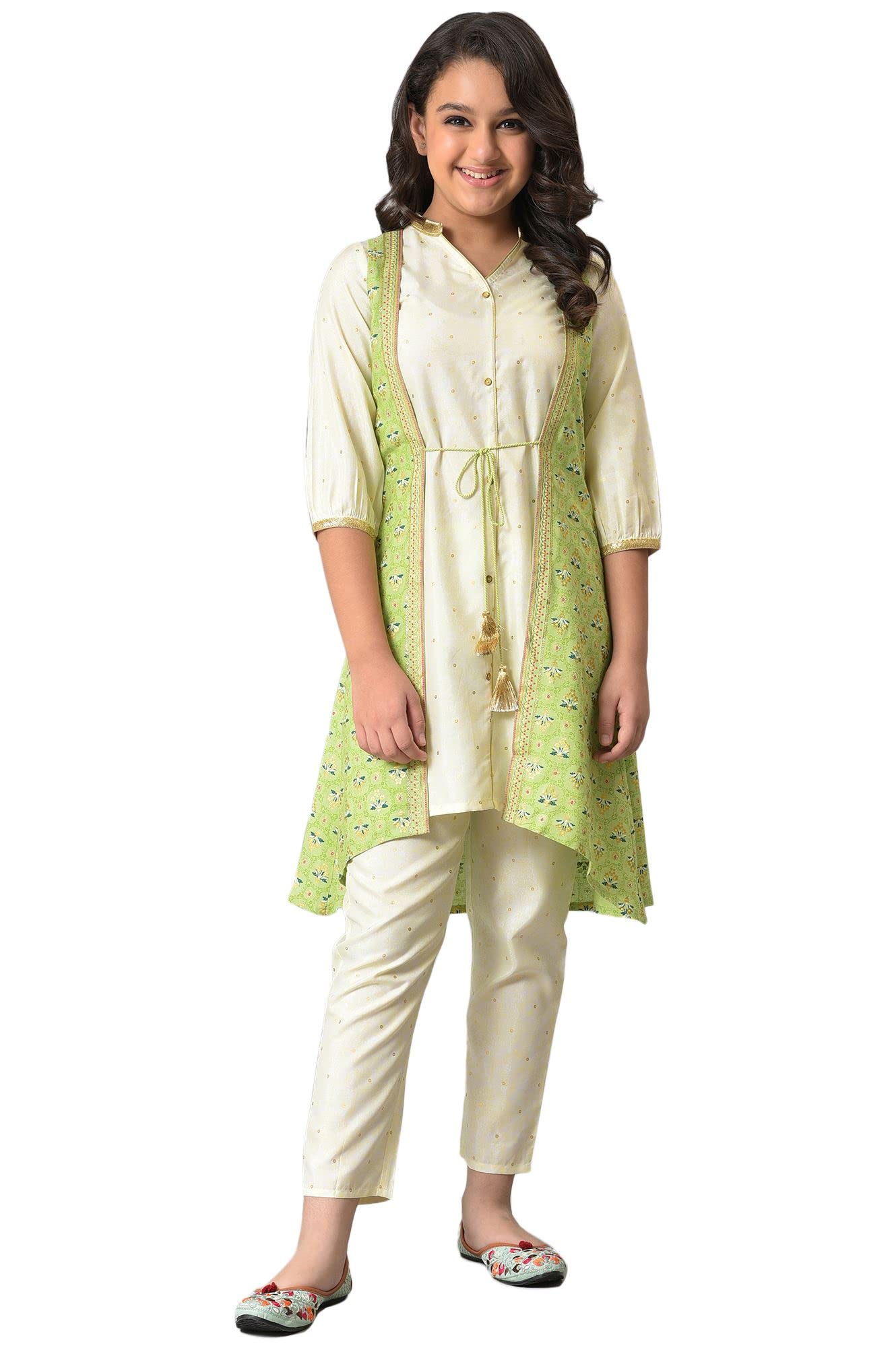 Aurelia Girl'S Viscose Gillet-Kurta-Trouser (22Aug10203B-503980_Green
