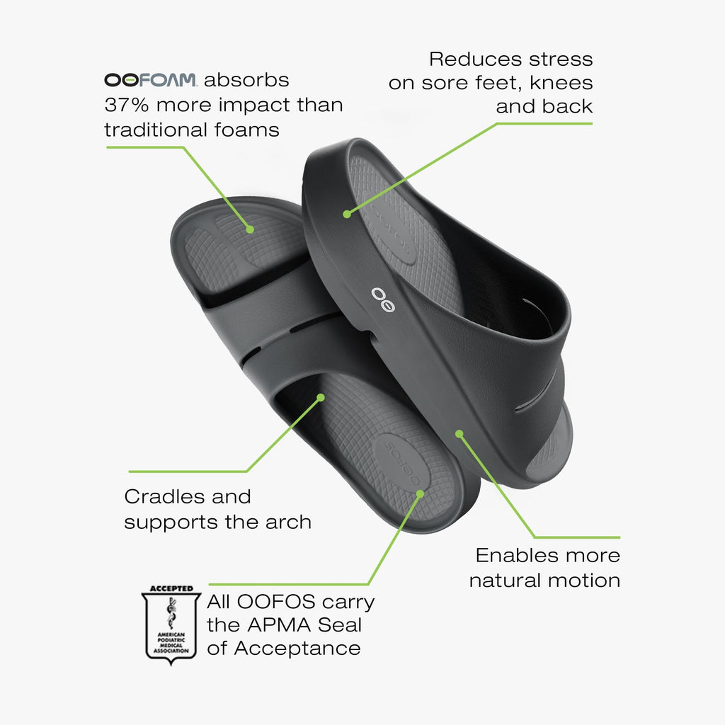 OOFOS OOahh Recovery Slide, Black - Womens Size 6, Mens Size 4