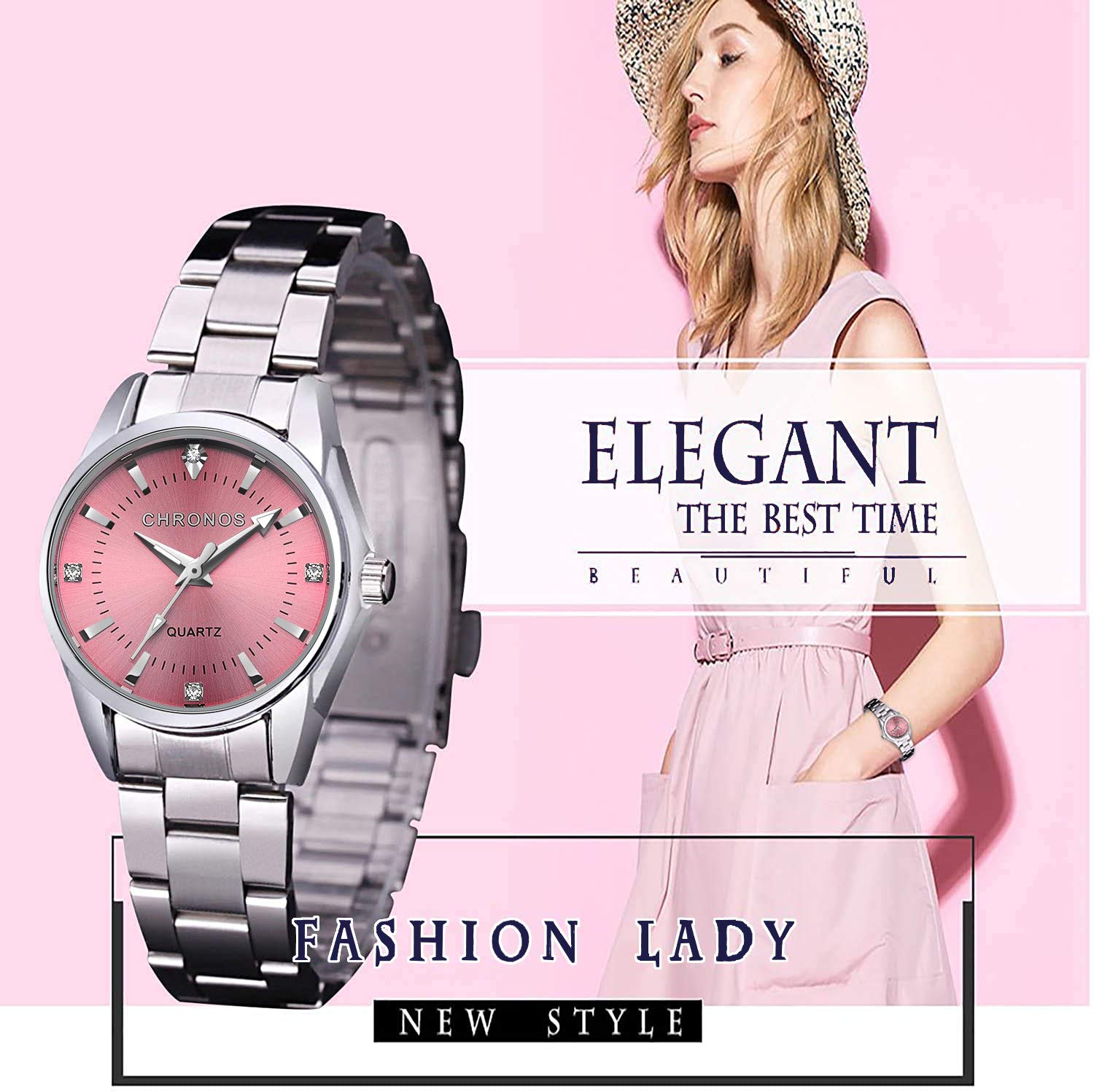 cofuo Women Lady Dress Analog Quartz Watch with Stainless Steel Band, Simple Design Easy Reader Wrist Casual Fashion Waterproof