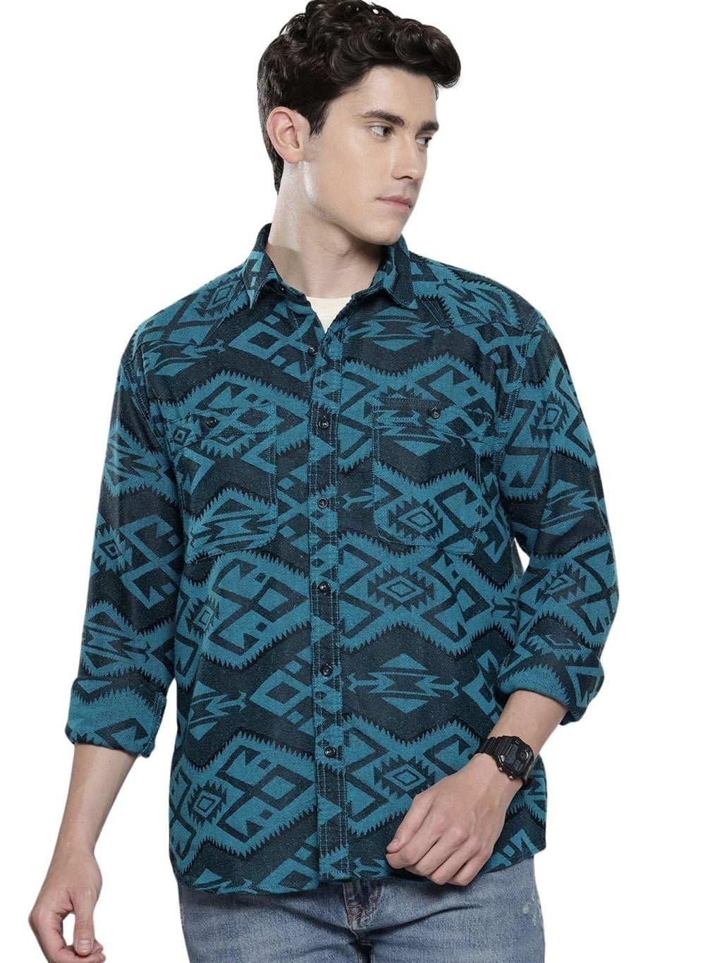 The Indian Garage Co Mens Relaxed Fit Textured Long Sleeves Resort Sweater