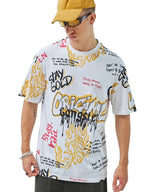 Bewakoof Mens All Over Printed Oversized Fit Half Sleeve Round Neck Cotton Jersey T-Shirt_ 616648 White M