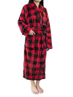 PAVILIA Plush Robe For Women | Buffalo Plaid Red Black Fluffy Soft Bathrobe | Luxurious Fuzzy Warm Spa Robe, Cozy Fleece Long Ro