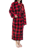 PAVILIA Plush Robe For Women | Buffalo Plaid Red Black Fluffy Soft Bathrobe | Luxurious Fuzzy Warm Spa Robe, Cozy Fleece Long Ro