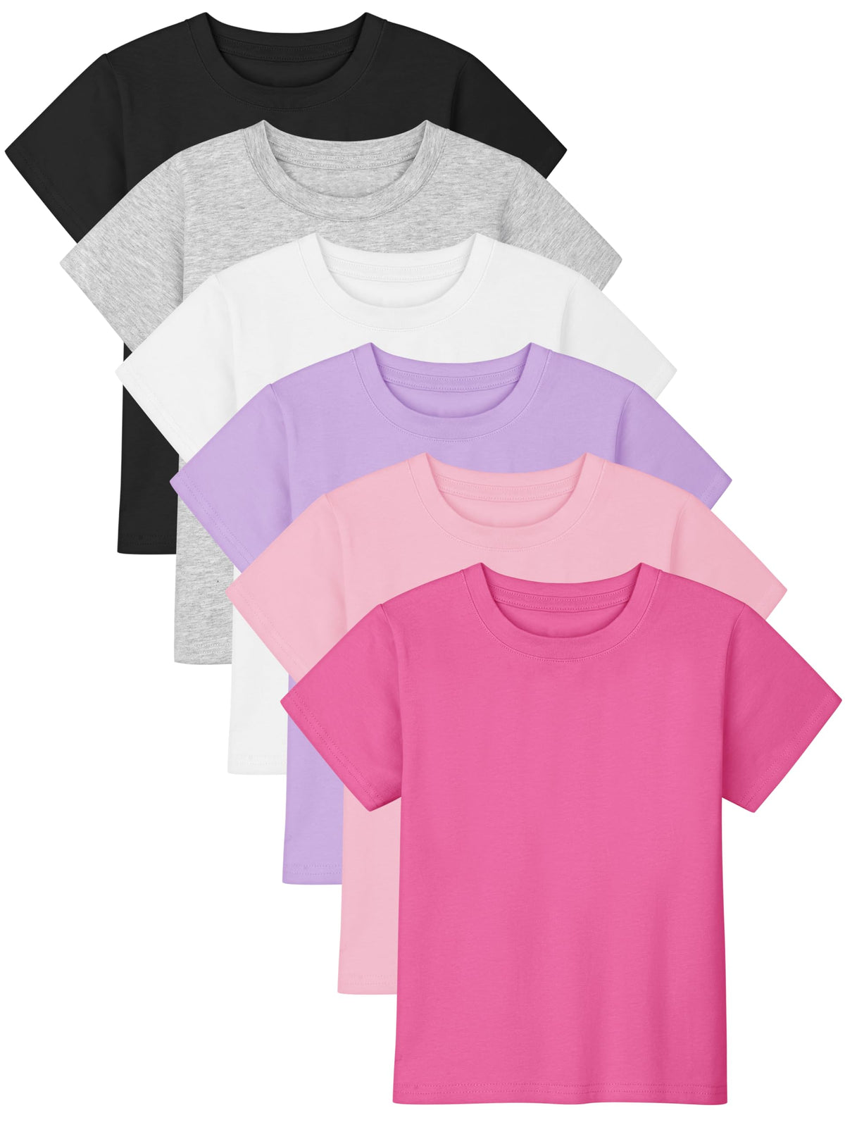 Poroka 6 Pack Baby Girls Solid ShortSleeve Tee Shirts Infant Girls Cotton TShirt with Crew Neck for Toddlers 6 Months3T, Blac 18-24