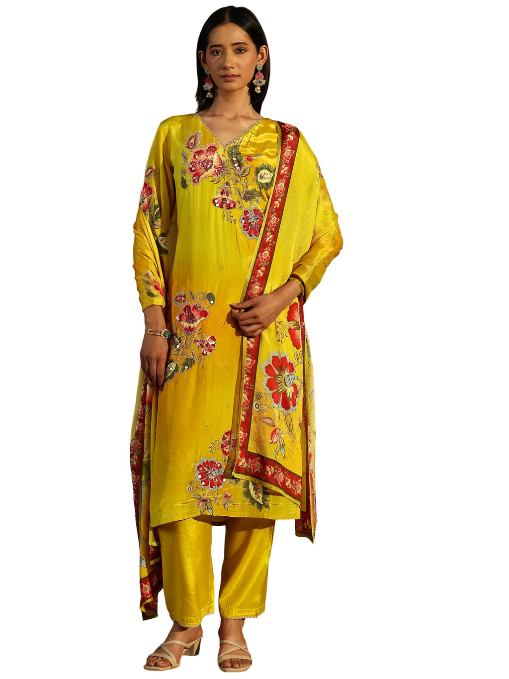 Libas Printed Silk Crepe Straight Kurta Set For Women (95086Axxl)