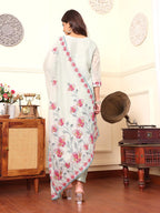 Varanga Women Aqua Blue Thread Embroidered Straight Kurta Set With Printed Dupatta