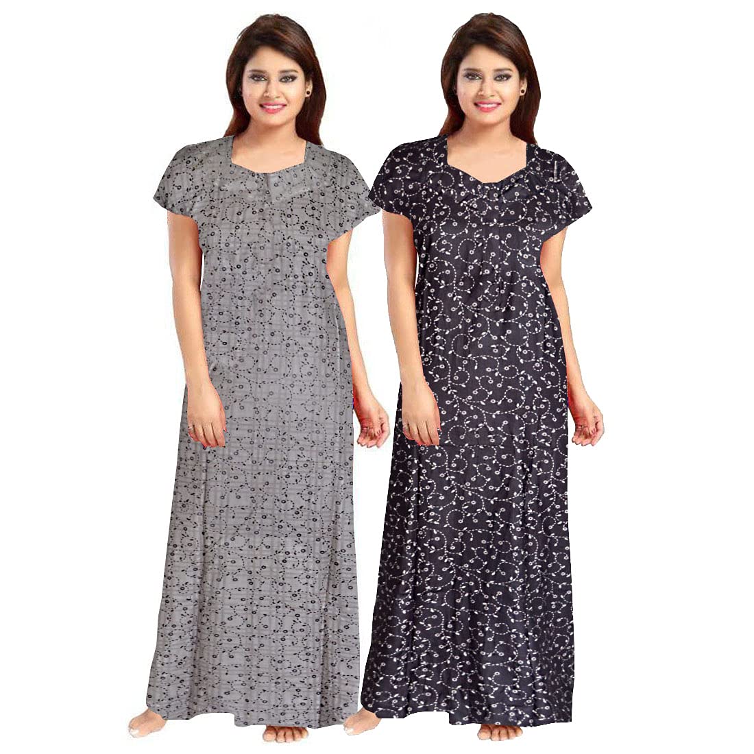 Nandini WomenS Cotton Nightwear Maternity Maxi Gown (Pack Of 2 Pcs,) Grey