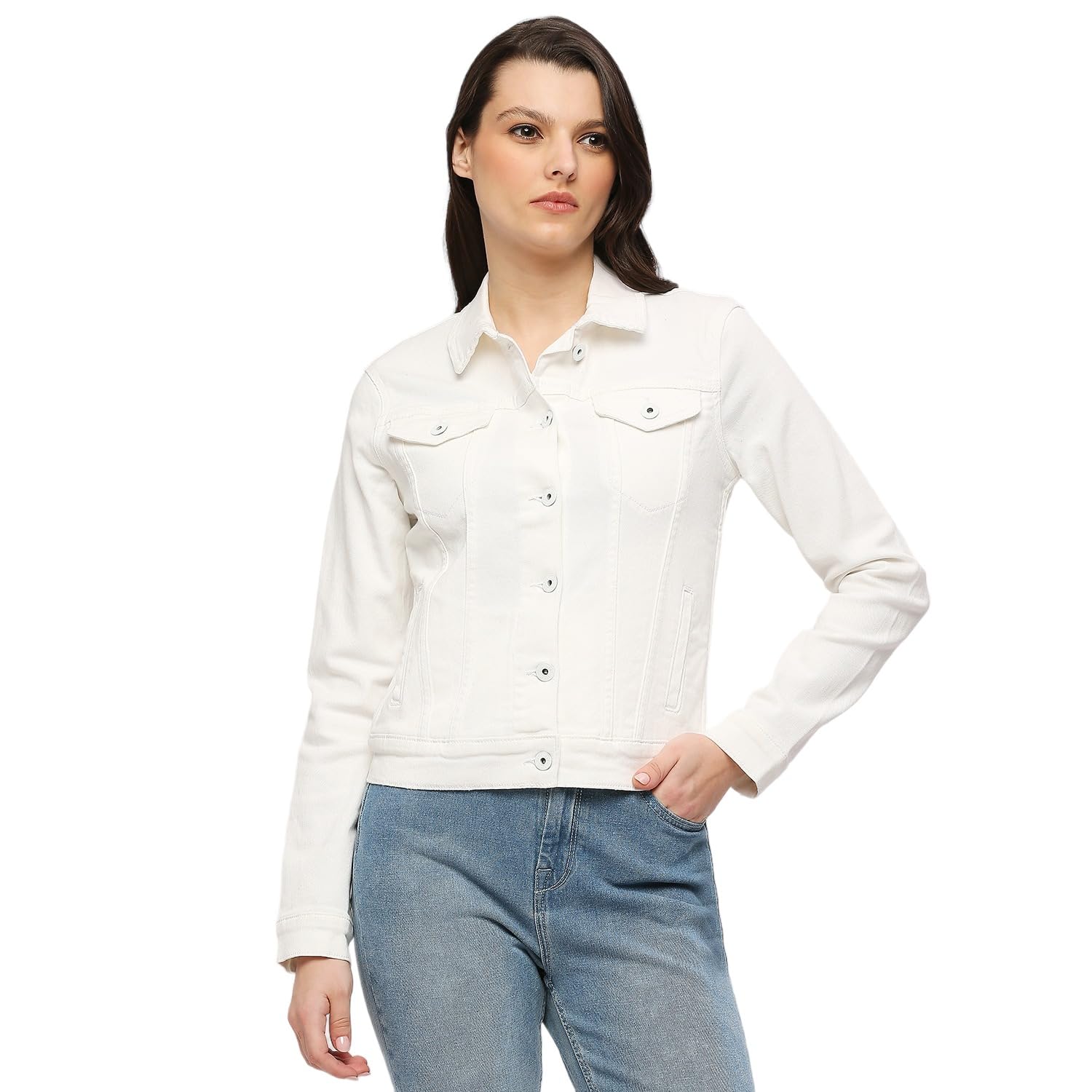 White Front Pocket Trucker Jacket