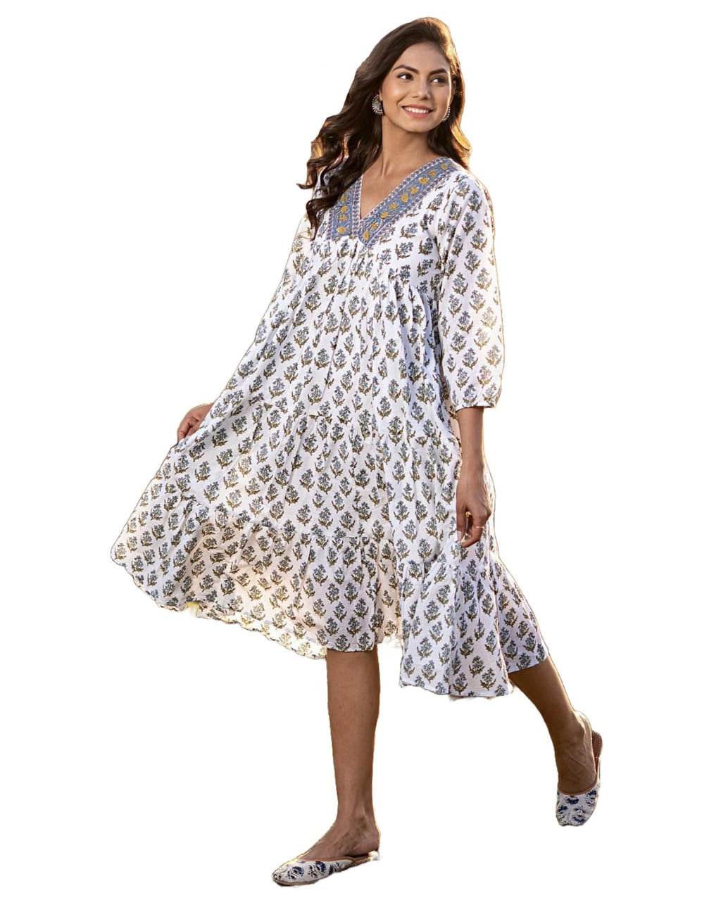 Gosriki Women'S Cotton Blend Anarkali Printed Kurta (Dakota White-Gs_Xxl_White_Xx-Large)