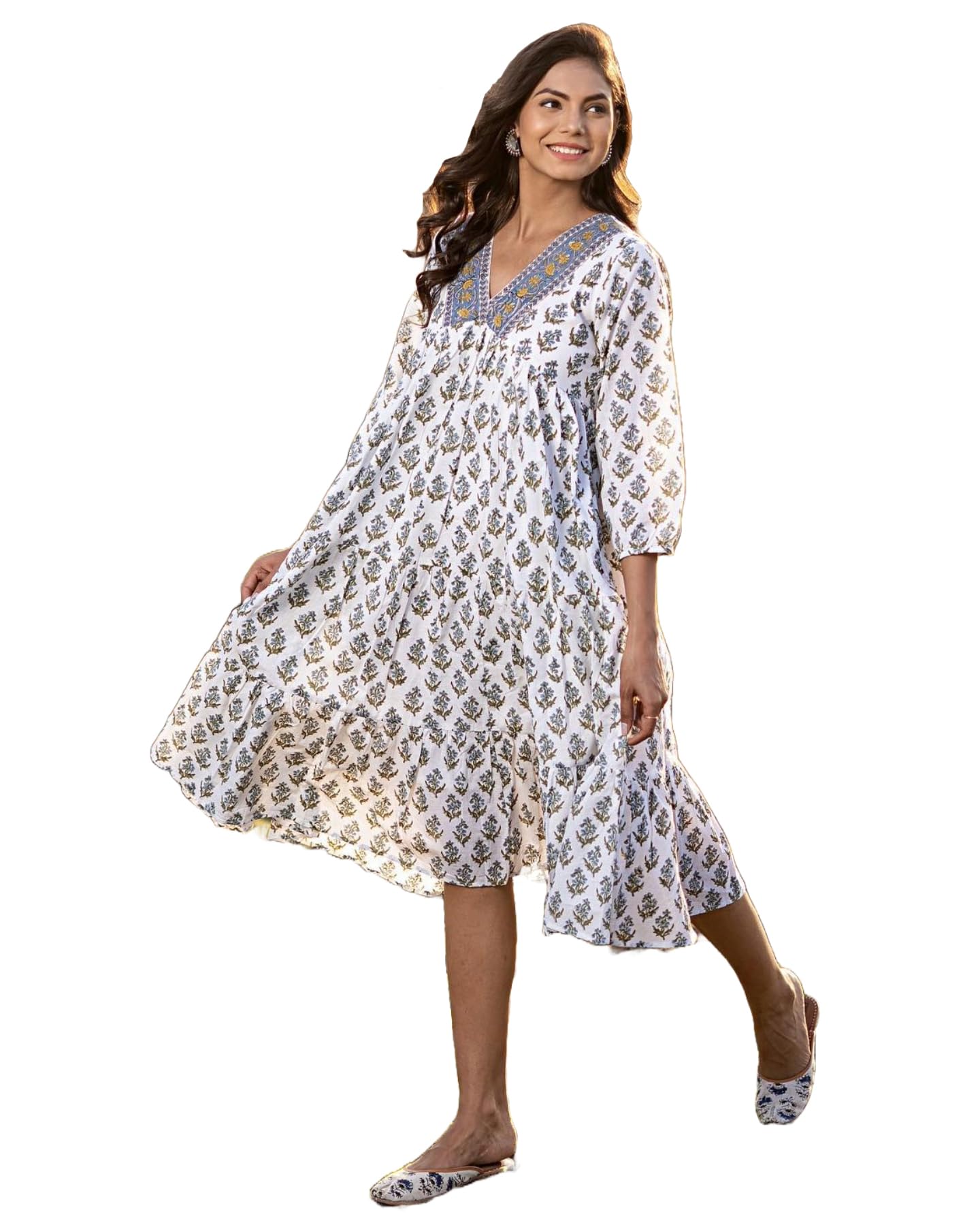 Gosriki Women'S Cotton Blend Anarkali Printed Kurta (Dakota White-Gs_Xxl_White_Xx-Large)