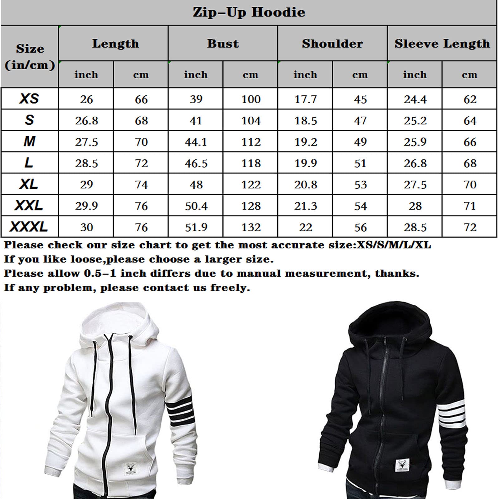 ZUEVI Men's Hoodies Casual Striped Drawstring Hooded Zipper Closure Slim Fit Sweatshirt With Pockets (Black-XXL)