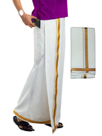 PRAKASAM COTTON Mens White Colour Zari Cotton Welcro Pocket Dhoti with Matching Towel-(Size 36)