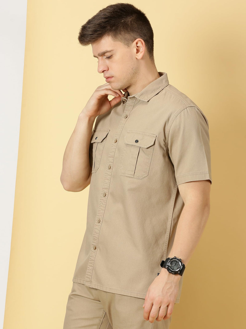 Thomas Scott Mens | Half Sleeve | Double Pockets | Solid | Regular Fit Plus Size | 100% Cotton | Spread Collar | Casual Shirts (