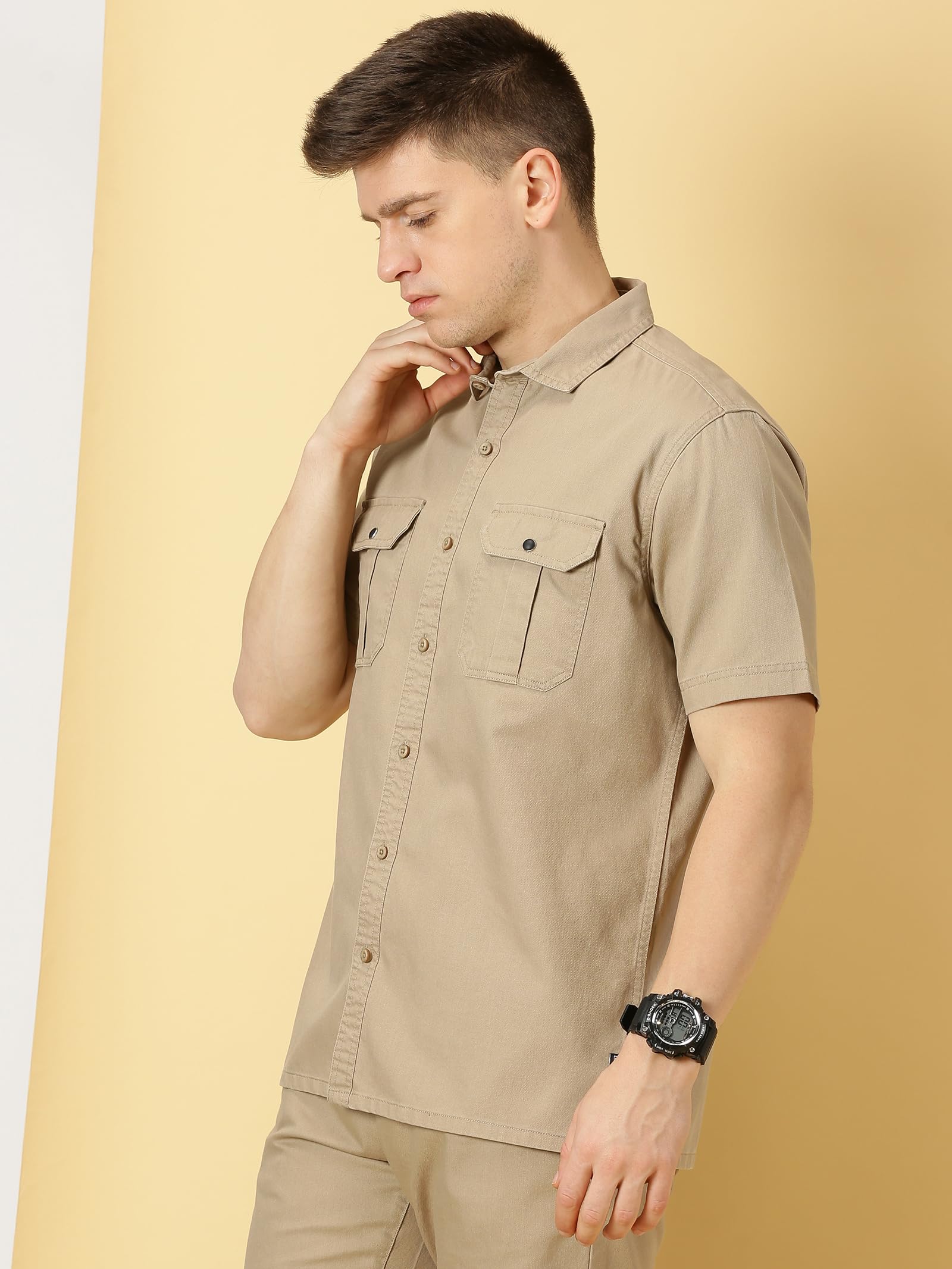 Thomas Scott Mens | Half Sleeve | Double Pockets | Solid | Regular Fit Plus Size | 100% Cotton | Spread Collar | Casual Shirts (