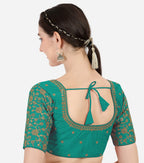 Pujia Mills WomenS Multicolor Flower Embroidery Sleeves Design Phantom Silk Readymade Blouse For Saree And Lehenga Choli (Rama,