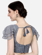 Pujia Mills Womens Shipali Net Work Ruffle Sleeves Readymade Saree Blouse