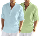 Hemrin Combo Of MenS Cotton Blend Full Sleeve Short Kurta Shirt With Mandarin Collar Pack Of 2