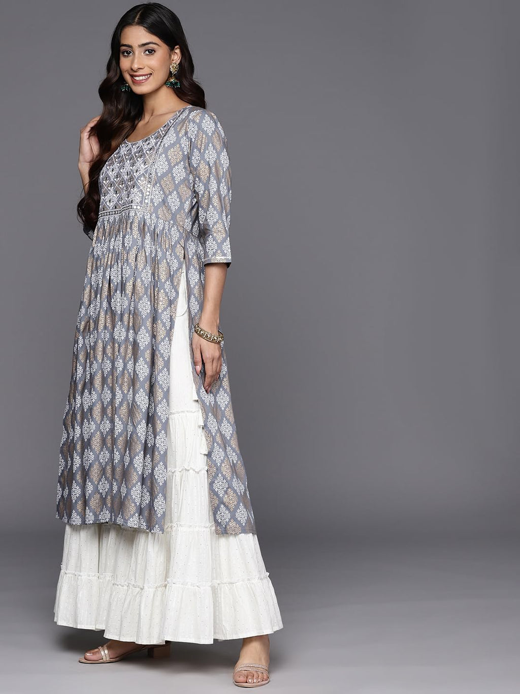 Libas WomenS Viscose Rayon Yoke Design A-Line Kurta (26448_Grey