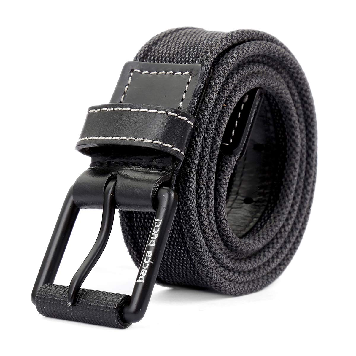 Bacca Bucci MenS Web Genuine Leather Canvas WaterWashed Belt Breathable Military Tactical Canvas Casual Belt For MenGrey Wais 40-42