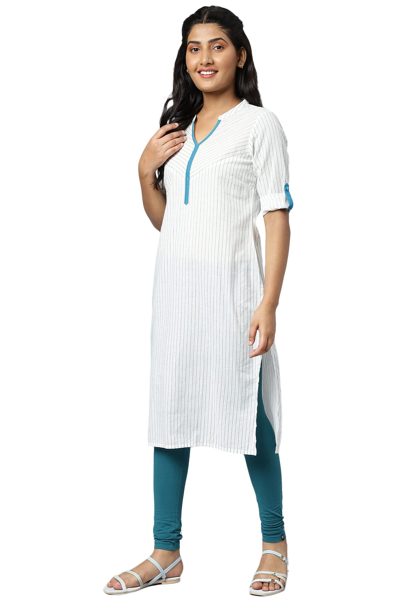 Aurelia White Striped Cotton Regular Kurta For Women