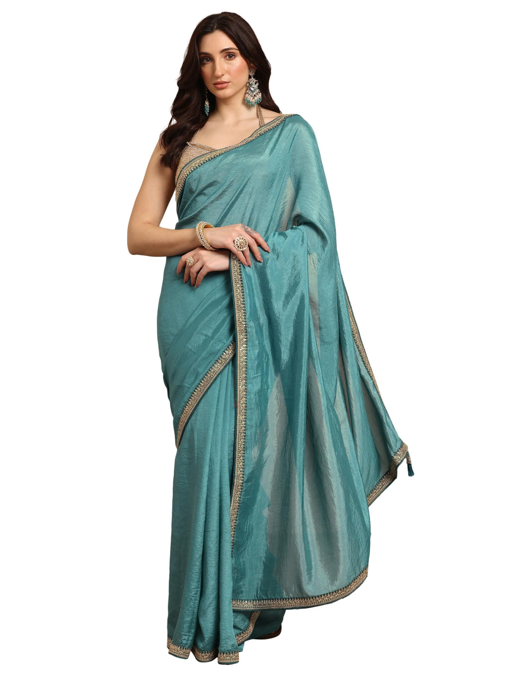 Libas Solid Silk Blend Saree for Women (96527P)