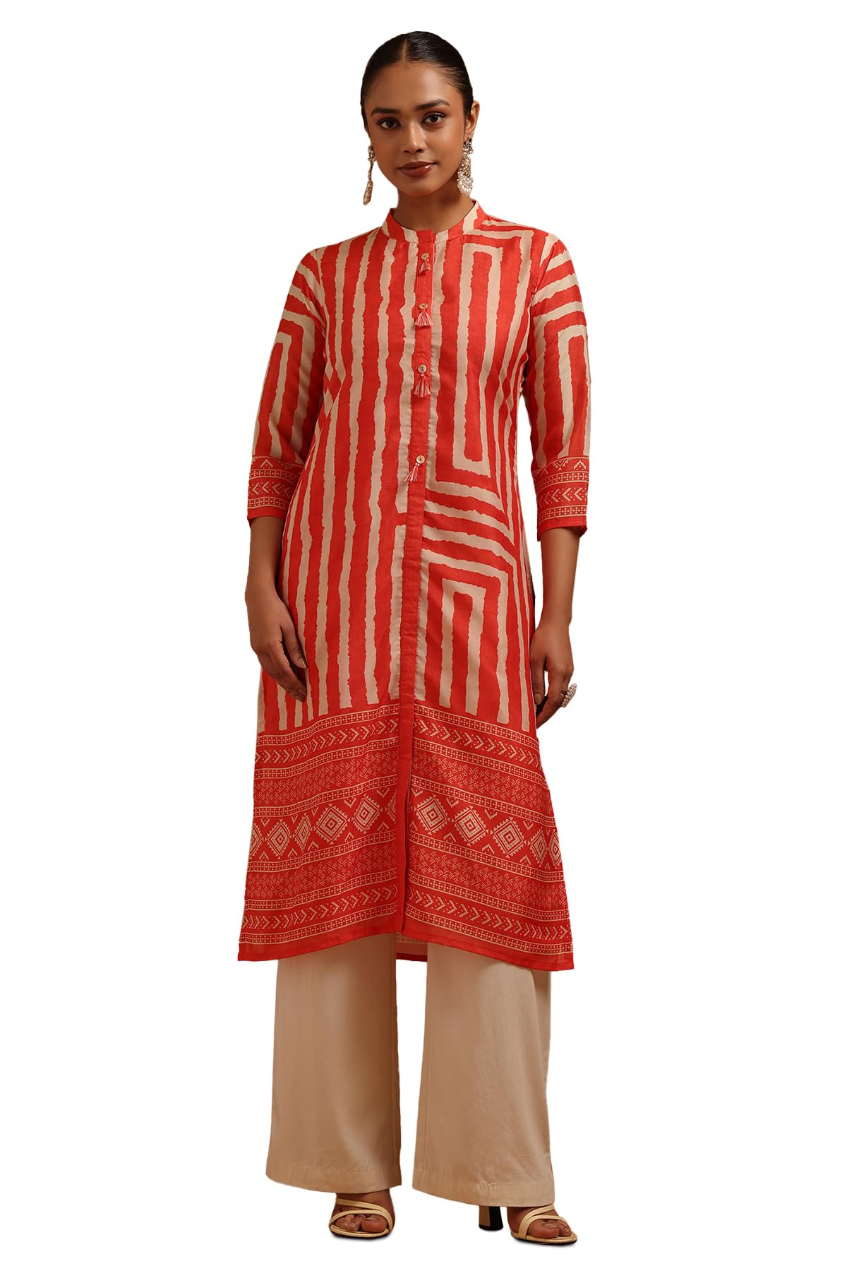 Soch Women Russian Silk Geometric Kurta with Tassels