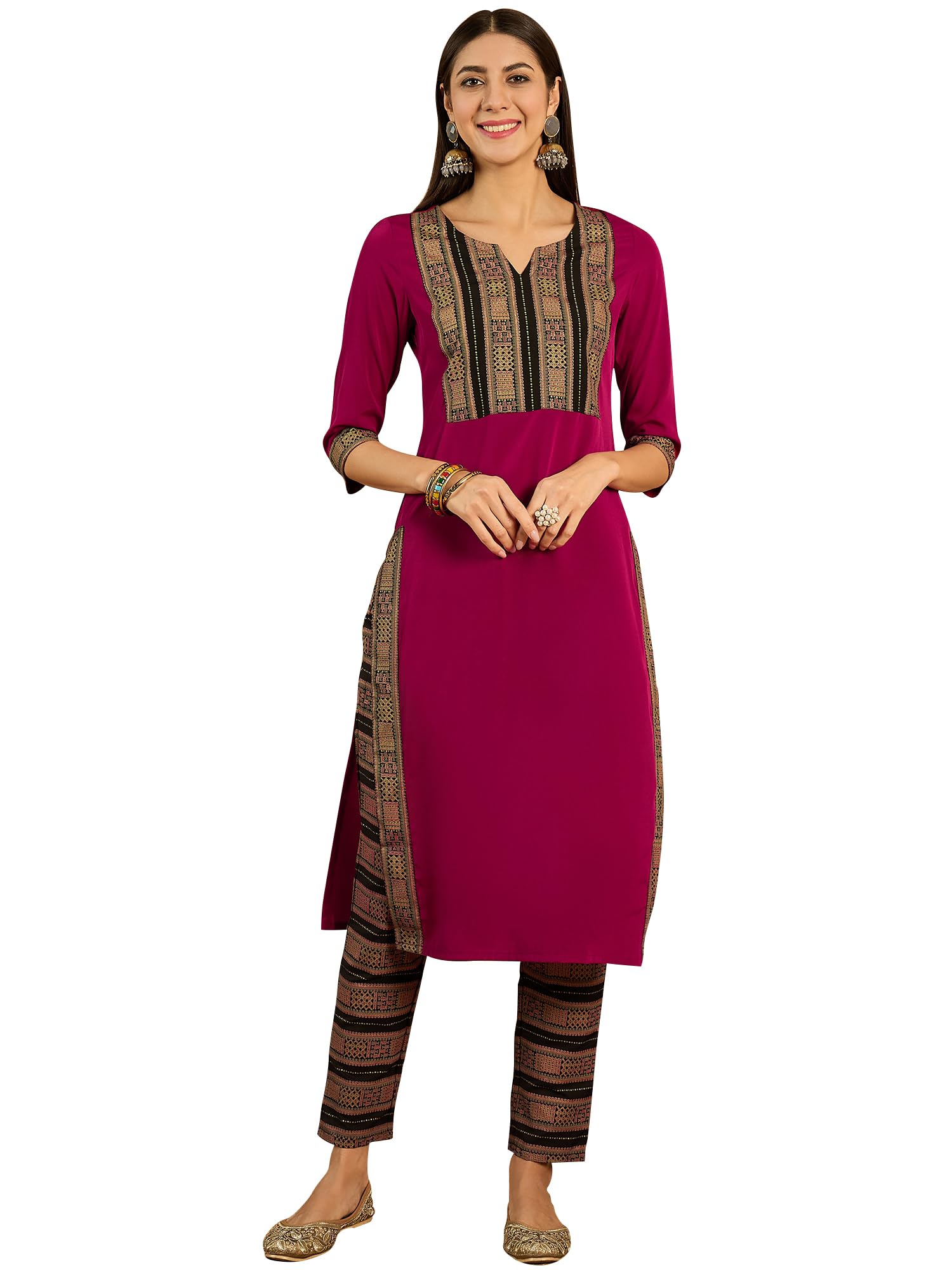 Ziyaa Women'S Pink Crepe Kurta And Pant Set (Zikucr3049Andpa-Rl5-3Xl_Dark