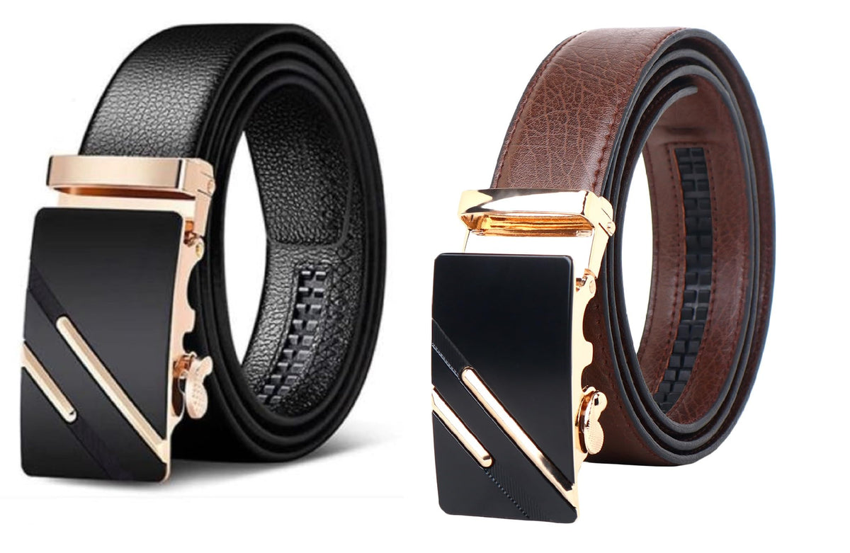 Zacharias MenS Faux Leather Belt (Asb5312_Black & Brown_36) (Pack Of 2) 36