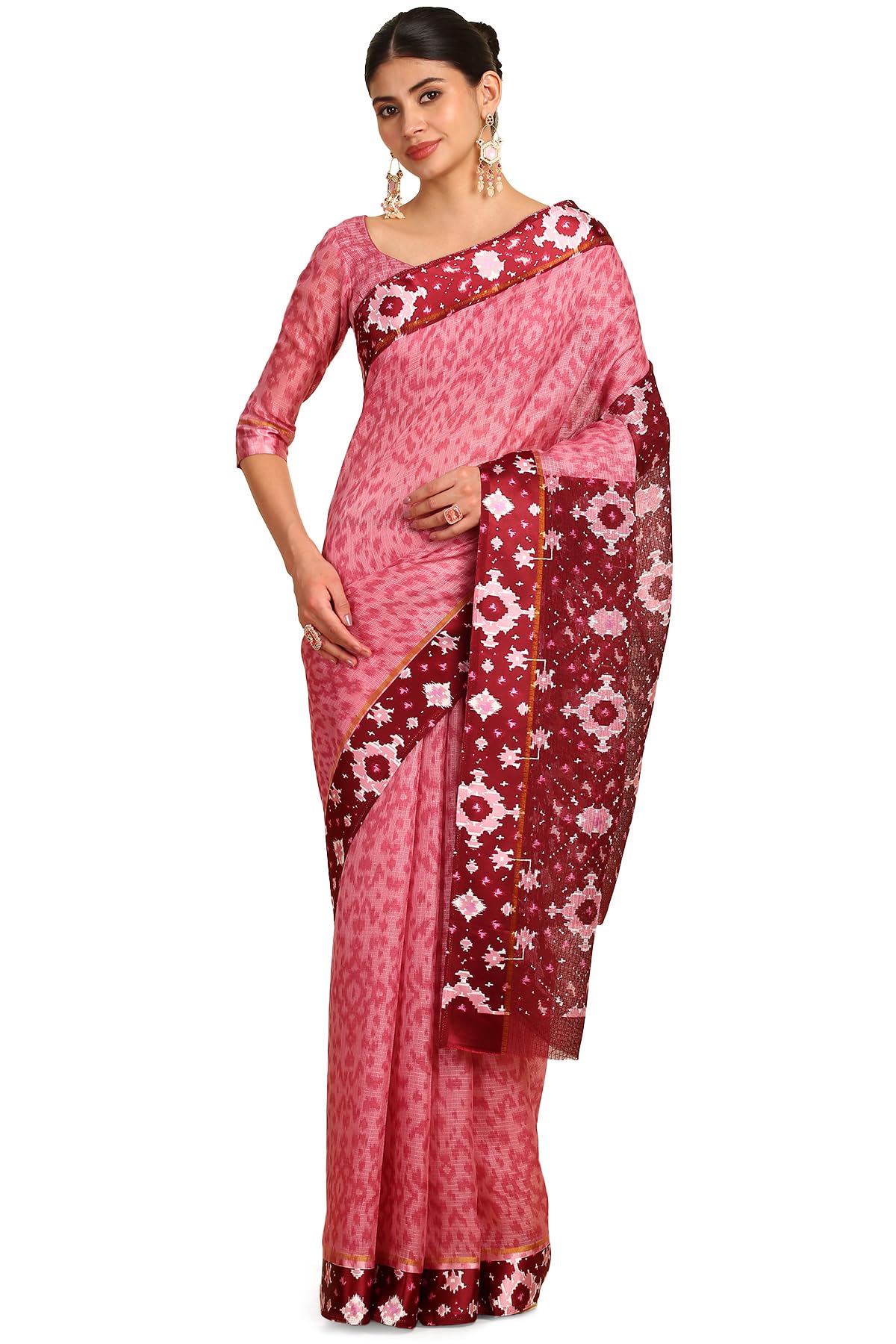 Soch Women Ikat Printed Cotton Saree