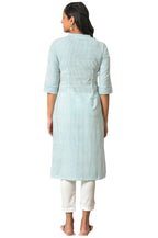 Aurelia Green Vertical Striped Cotton Regular Kurta