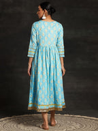 Libas WomenS Cotton Fit And Flare Midi Dress (37139_Turquoise