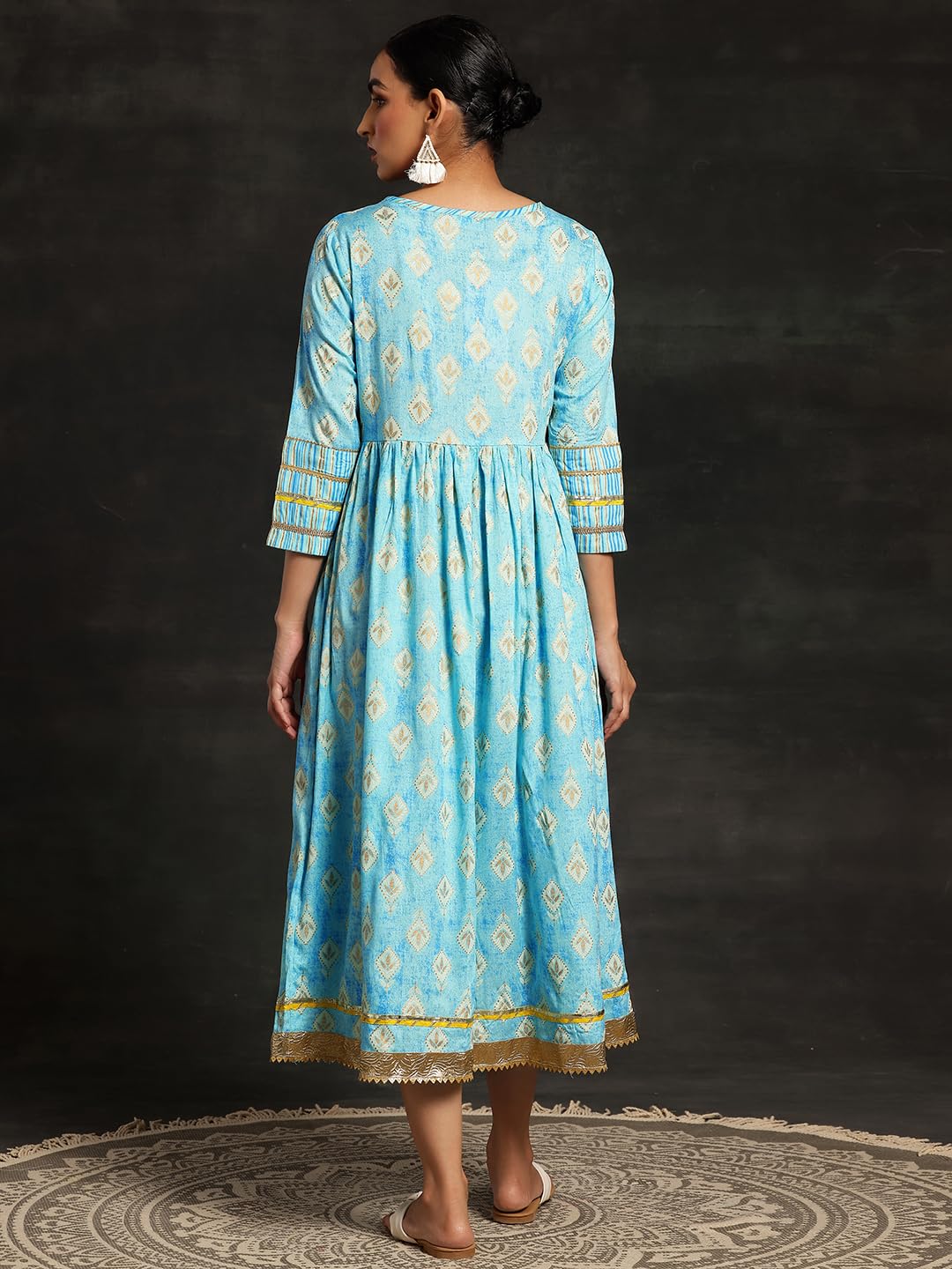 Libas WomenS Cotton Fit And Flare Midi Dress (37139_Turquoise