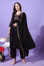 Pratham Blue WomenS Silk Embroidered Anarkali Kurta Palazzos With Dupatta |Kurta Sets For Women |Women Kurta | Women Embroidere