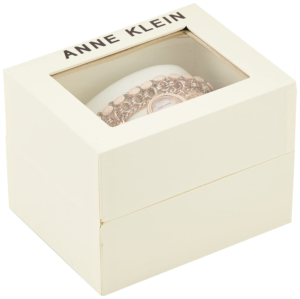 Anne Klein Women's Premium Crystal Accented Rose Gold-Tone Charm Bracelet Watch