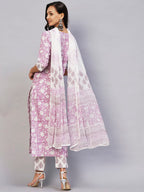 Anni Designer Women'S Cotton Blend Straight Printed Kurta With Pant & Dupatta (Ratnapriya Purple)
