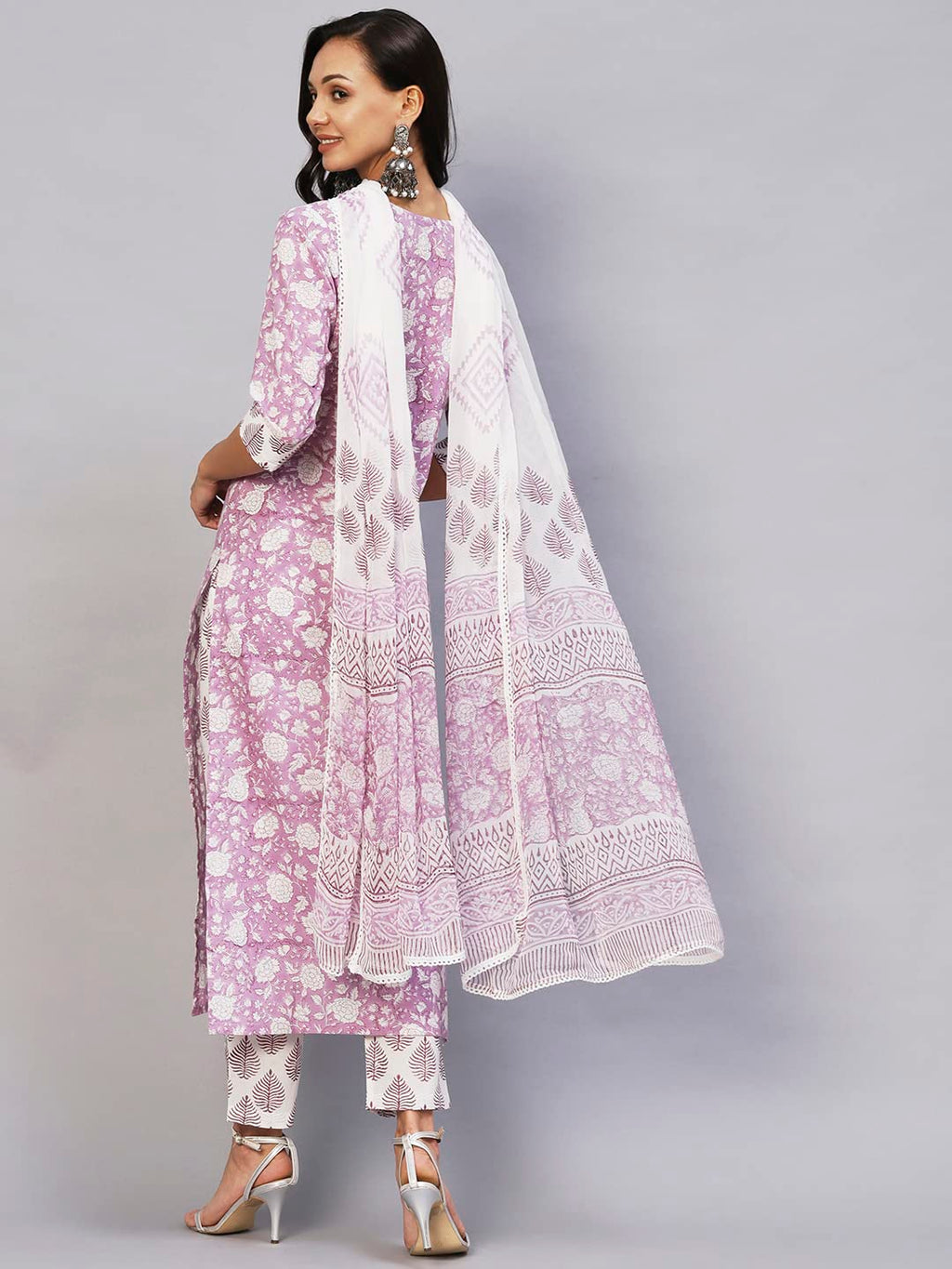 ANNI DESIGNER Womens Cotton Blend Straight Printed Kurta with Pant & Dupatta (Ratnapriya Purple-SNW_XXL_Purple_XX-Large)