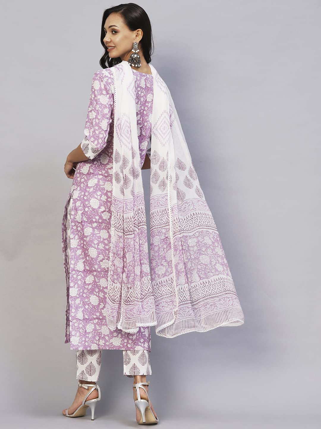 ANNI DESIGNER Womens Cotton Blend Straight Printed Kurta with Pant & Dupatta (Ratnapriya Purple-SNW_XXL_Purple_XX-Large)