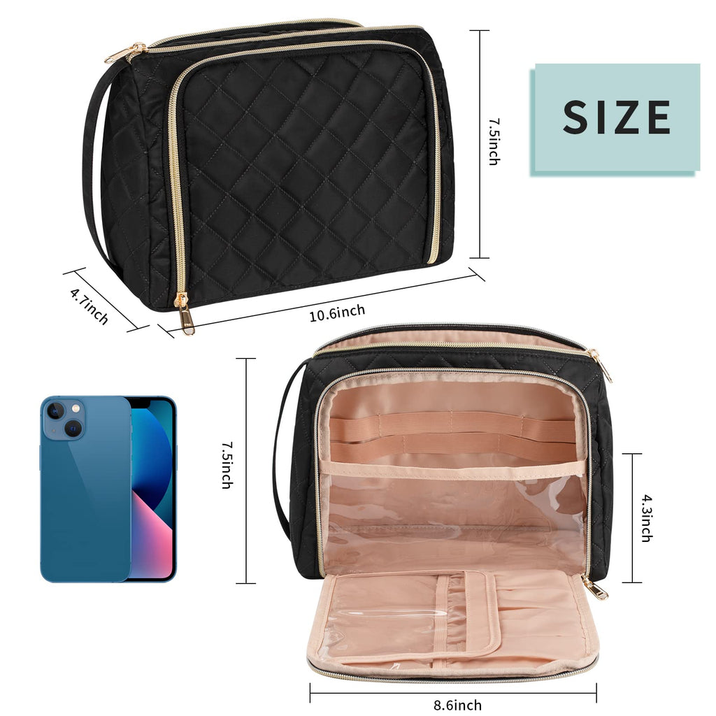 CUBETASTIC Travel Makeup Bag, Large Cosmetic Bag with Makeup Brush Comparment, Portable Make Up Organizer Zipper Pouches for Wom