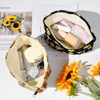 SOIDRAM 2 Pieces Flower Makeup Bag Large Corduroy Cosmetic Bag Capacity Canvas Travel Toiletry Bag Organizer Cute Makeup Brushes