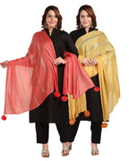 Fabme Shimmer Embellished Soft Cotton Dupatta - Pack Of 2 - Peach, Yellow