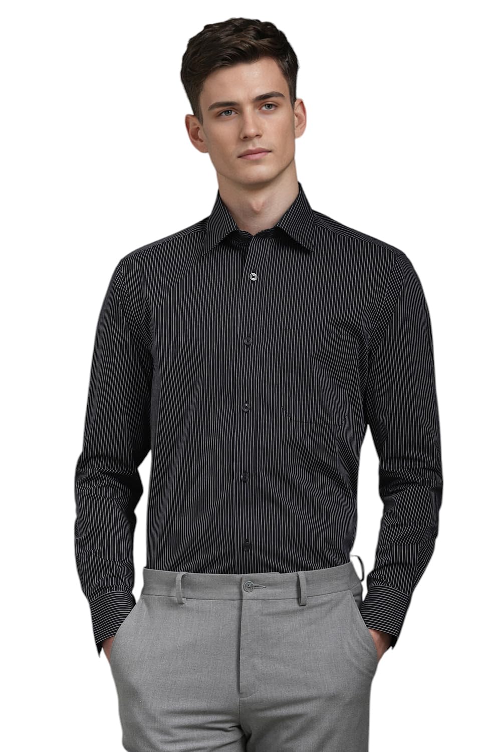 Louis Philippe MenS Cotton Striped Classic Fit Shirt (Lpsfmclpp36052_Black, 40