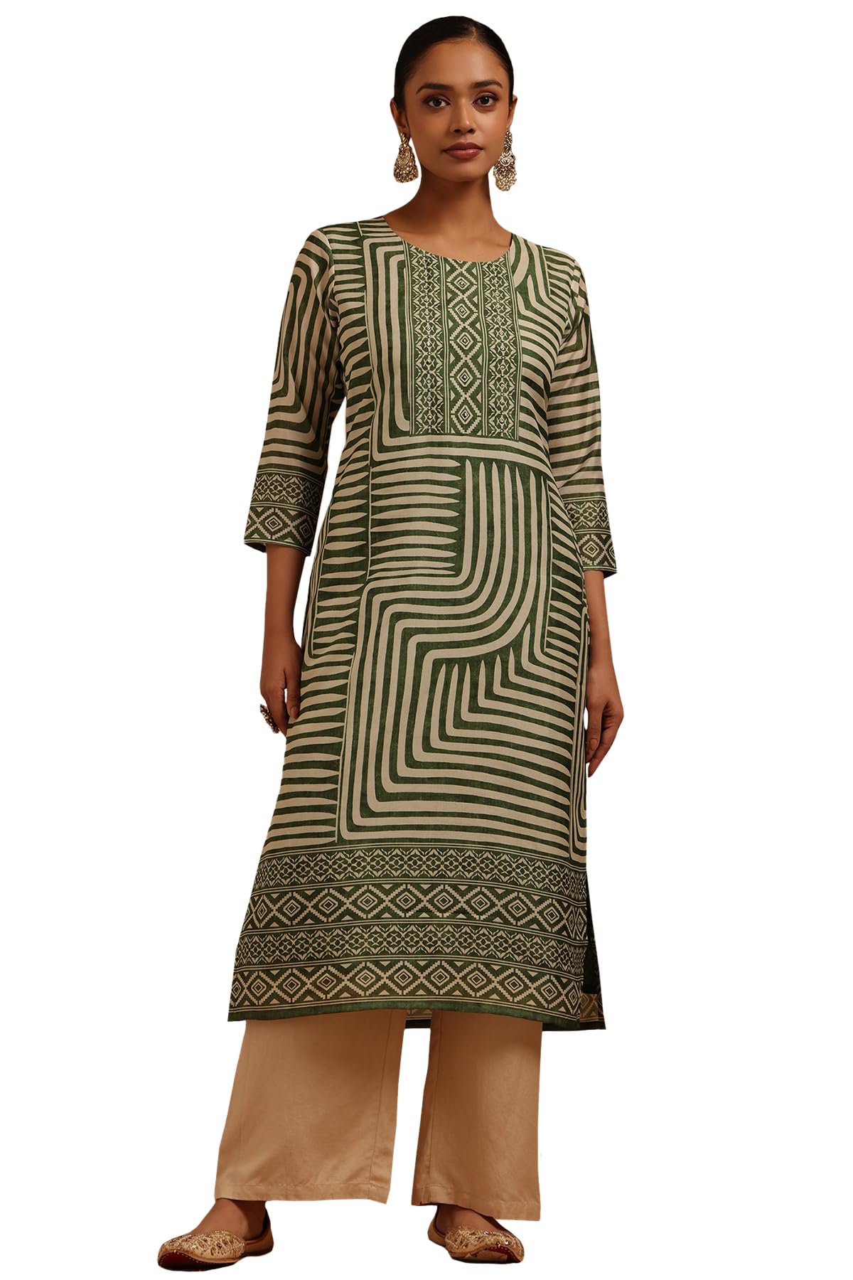 Soch Women Russian Silk Geometric Kurta with Beads Details